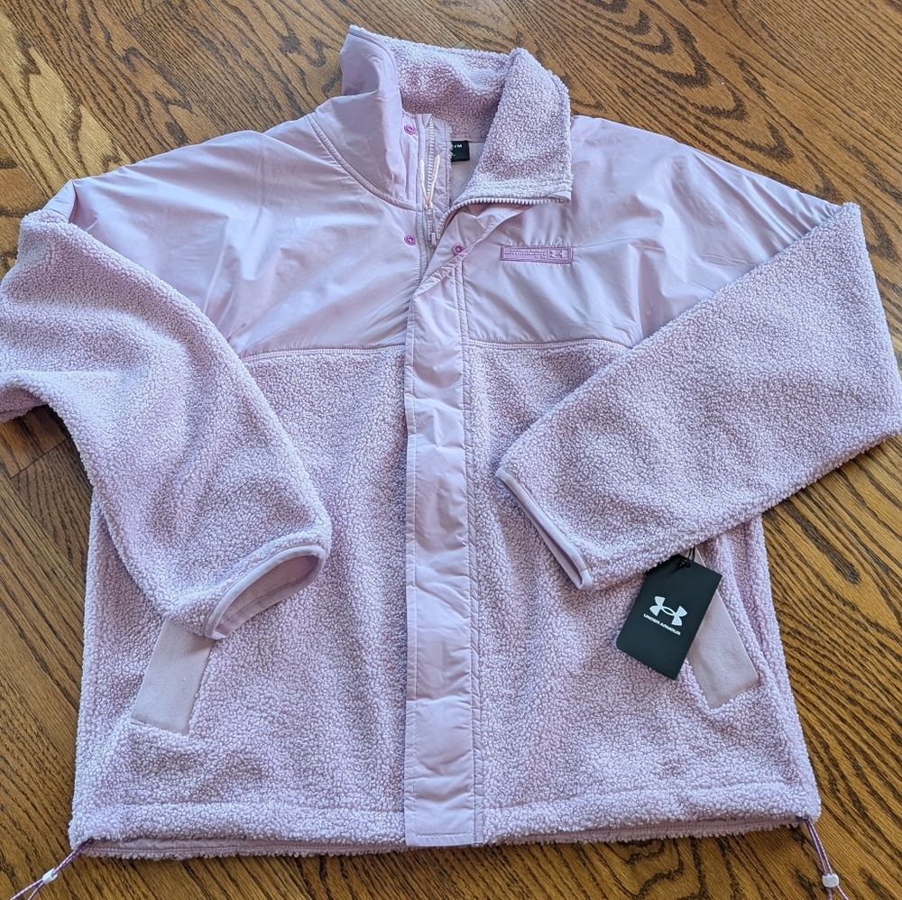 NEW! Women's Under Armour Mission Full Zip Fleece Jacket Light Pink Size Medium